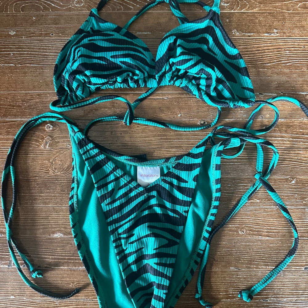 Xhilaration Teal and Black Zebra Print Bikini